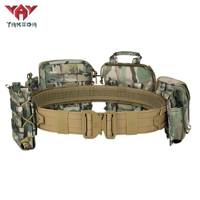 YAKEDA Tactical Waist Bag CS Combat Molle Airsoft Belts 8 in 1 Storage Bag Hiking Military Pouch Padded Belt Hunting Accessories