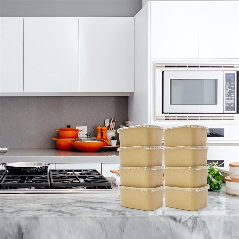 Cuencos de papel Kraft personalizados con tapas, recipientes de papel desechables para alimentos, cuencos para sopa para restaurantes y para llevar