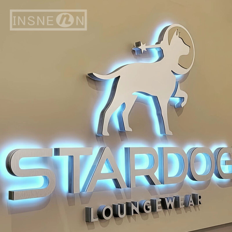 3D luminoso retro illuminato carattere in acciaio inox carattere luminoso bordo pubblicitario impermeabile Led Logo personalizzato