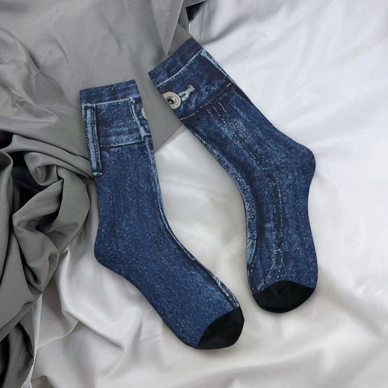 Blue Denim Classic Jeans Textur Socken Harajuku super weiche Strümpfe ganzjährig lange Socken Zubehör für Männer Frau Geschenke