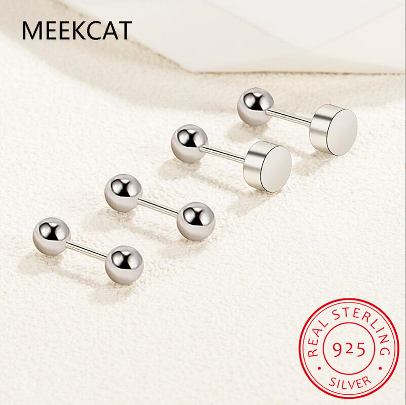 Echte 925 Sterling Silber runde Schraube Perlen Ohr stecker für Mode Frauen klassischen edlen Schmuck minimalist ischen Accessoires