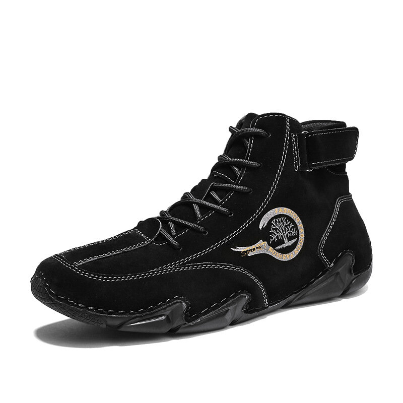 Мужские ботинки на шнуровке, черные эластичные ботильоны, Повседневная Уличная обувь, кожаные ботинки, большой размер, 2023