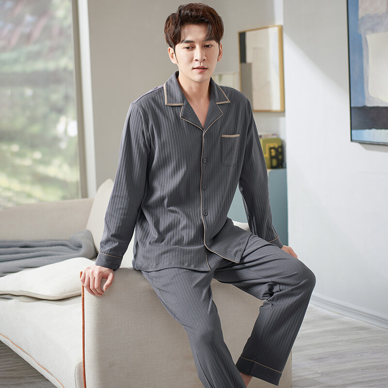 Pijama de algodón suave para Hombre, ropa de dormir de manga larga, cárdigan informal, 3XL talla grande, otoño