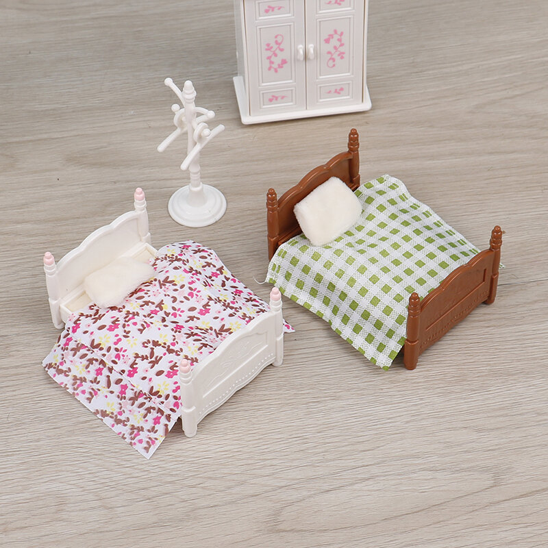 1/12 Dollhouse Bedroom Furniture Mini Double Bed Closet Sets Miniature Toy For Dolls House Play Toy Doll Toys Boys Girls Gifts