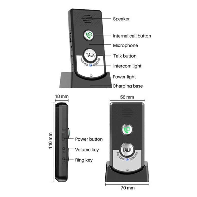 2 Pack citofoni Wireless per la casa chiamata bidirezionale Home interfono vocale Wireless portatile a distanza Ultra lunga