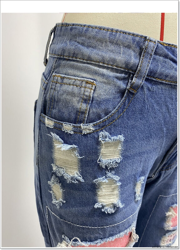 Jean patchwork pour femmes, pantalon bleu vintage, taille haute, droit, surintendant, streetwear