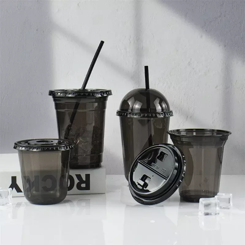 Taza de café con logotipo personalizado para mascotas, bebida fría, Burbuja, Té boba, desechable, en forma de u, color negro, 12, 16 oz