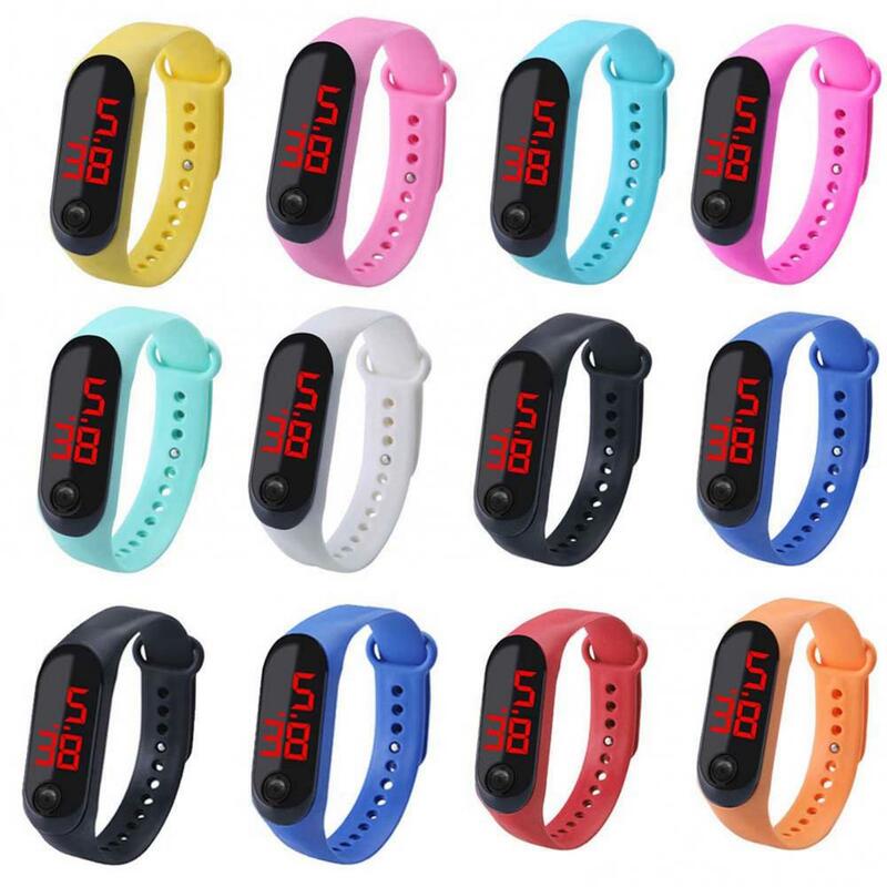 Часы детские спортивные цифровые со светодиодной подсветкой, мягкие электронные наручные часы-браслет для мальчиков и девочек