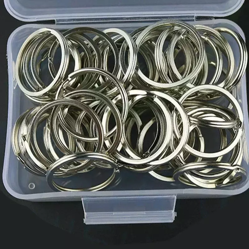 20/100Pcs DIY Polished Silver Keyring Stainless Steel Hole Flat Key Ring Chain Rhodium Plated Round Split Keychain Wholesale
