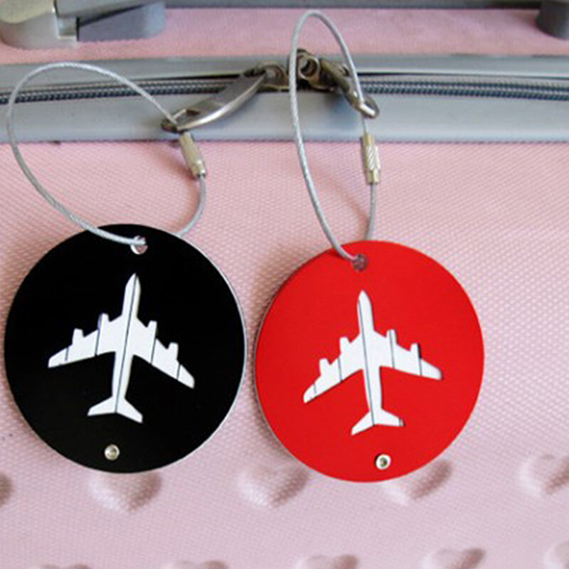 Étiquettes de bagage rondes en alliage d'aluminium pour avion, accessoires de voyage pour femmes ou hommes, étiquette de carte d'identité nominative pour valise et bagages