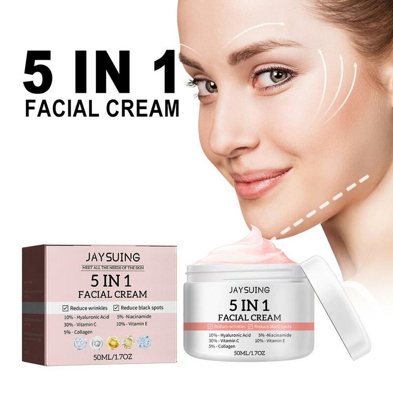 Suero facial 5 en 1, crema limpiadora con ácido hialurónico, hidratante, blanqueador, antiarrugas, envejecimiento, manchas de desvanecimiento VC, reduce los poros de la piel