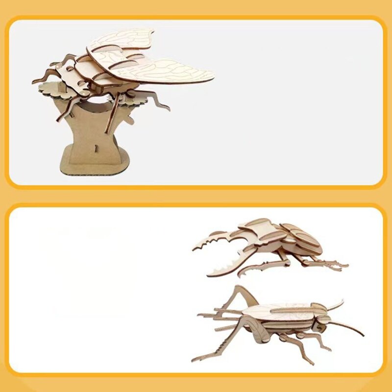 Puzzle drewniane 3D zwierząt dla potworów owadów DIY zmontowane miniaturowy model układanki