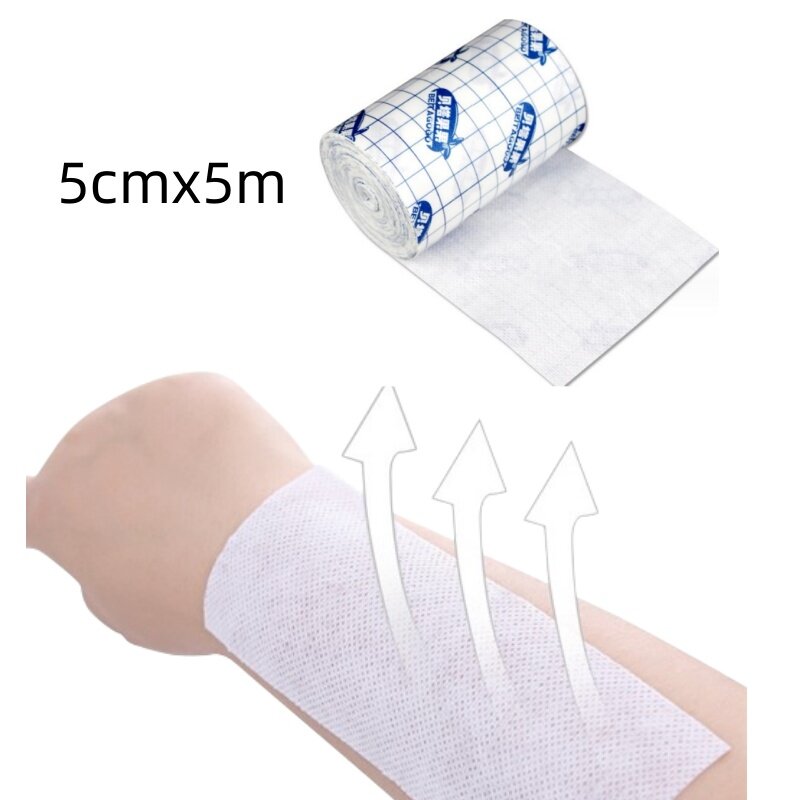 Rollo de cinta transpirable no tejida, tela protectora suave, vendaje antibacteriano para vendaje de heridas, 5cm x 5m