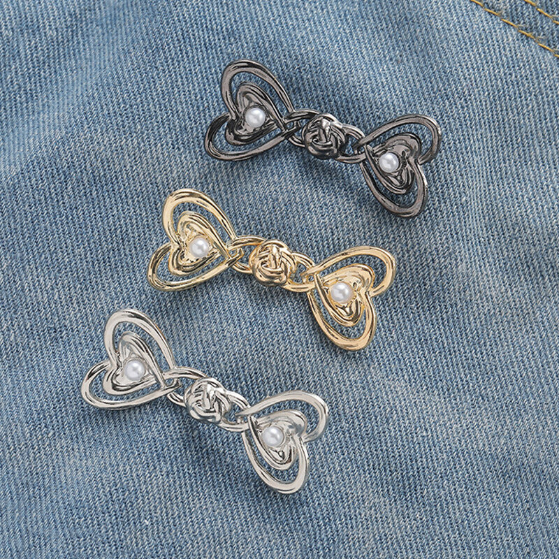 Poignées de taille en métal avec nœud en forme de cœur, pinces à pantalons amovibles, tendeur de taille, boucles de taille réglables pour la décoration de jeans, mode