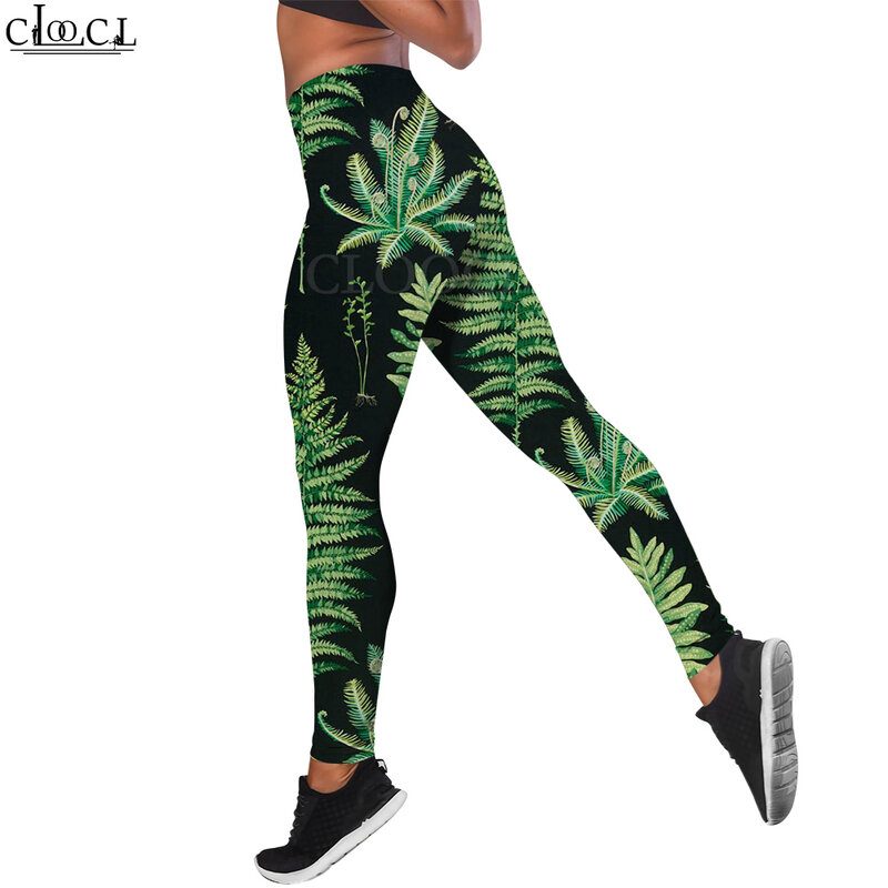 CLOOCL – Legging taille haute Sexy pour femmes, pantalon de Yoga décontracté avec motif de fougères imprimé en 3D, survêtement féminin