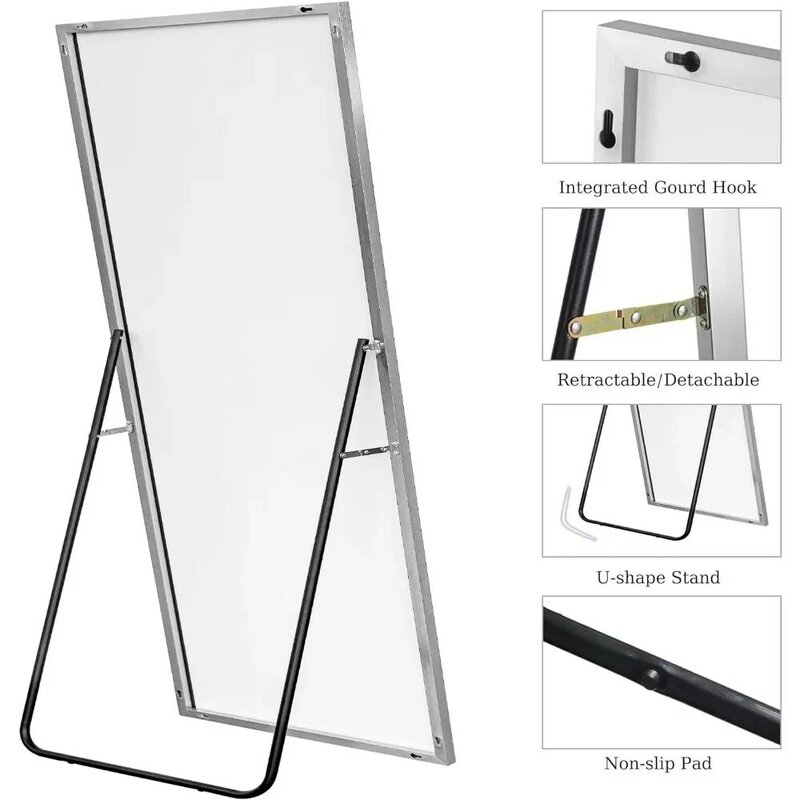 Espejo de tocador de longitud completa para el hogar, marco de Metal, plateado, 71 "x 32" con soporte