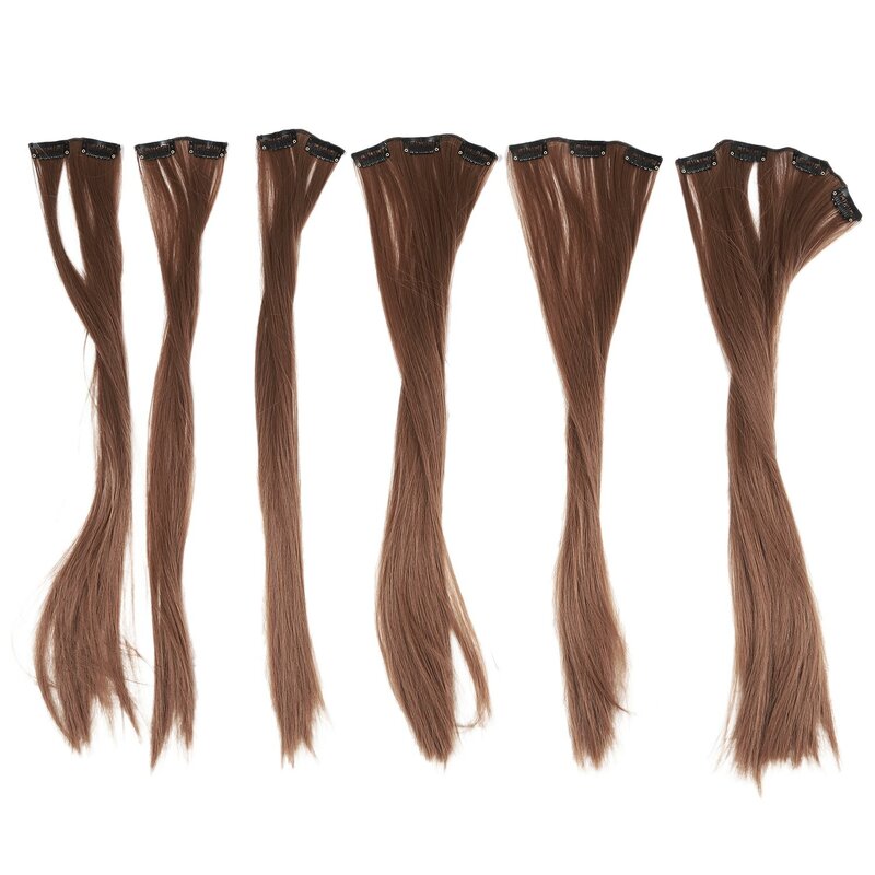 Wig khusus wanita, rambut palsu halus lurus dengan klip rambut pendek setiap Set 16 klip coklat muda 24 inci
