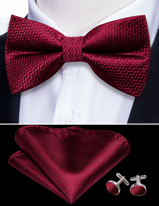 Tuxedo-男性用のエレガントな赤いシルクの蝶ネクタイ,クラシックなポケットの正方形のカフリンクス,結婚披露宴のバーリー,wang 1067