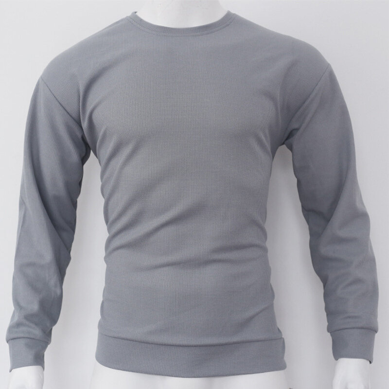 Heren Lange Mouw Wafel Thermisch Shirt T-Shirt Met Ronde Hals In Laagjes Kleur Top Casual Comfortabel Ademend Outdoor Shirts