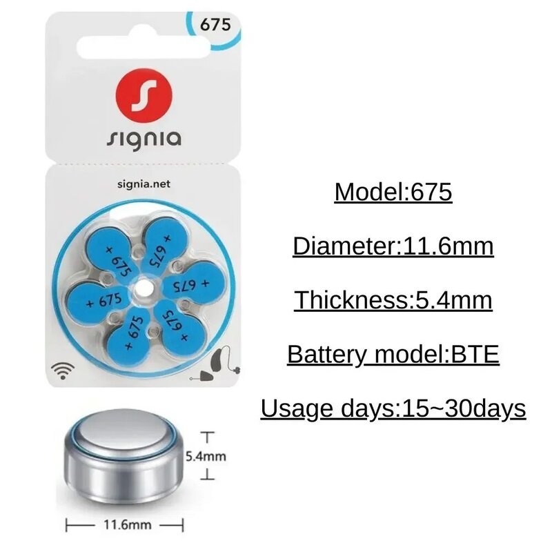 Signia-Baterias de aparelhos auditivos, Zinc Air, S675, A675, ZA675, PR44, P675, tamanho 675, 60 pcs/10 cartões