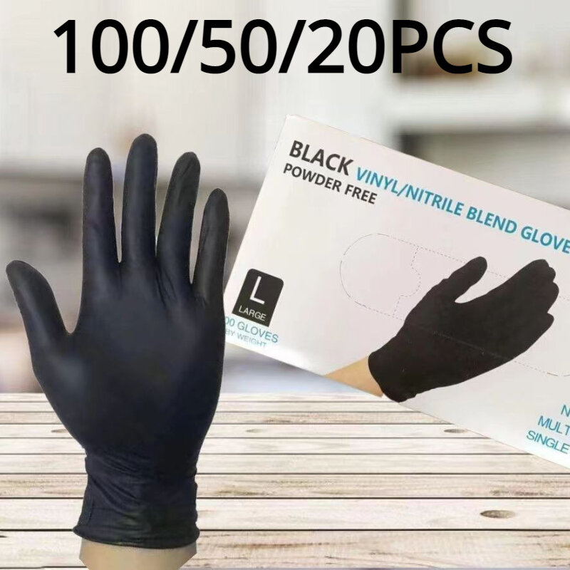 20/50/100PCS czarne rękawiczki nitrylowe zagęszczona trwała rękawice do sprzątania domowa rękawica do mycia naczyń do koloryzująca włosy ogrodowych tatuaży