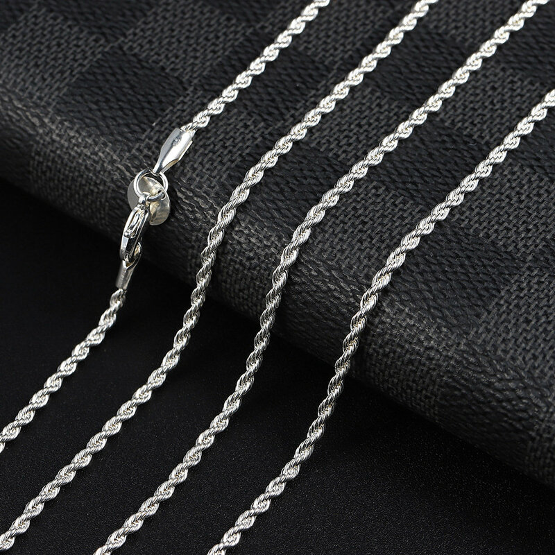 Collar de cadena de cuerda de Plata de Ley 925 para hombre y mujer, accesorio de joyería de estilo Hip Hop de 2/3/4MM, 40-60cm, ideal para regalo de boda y fiesta, novedad