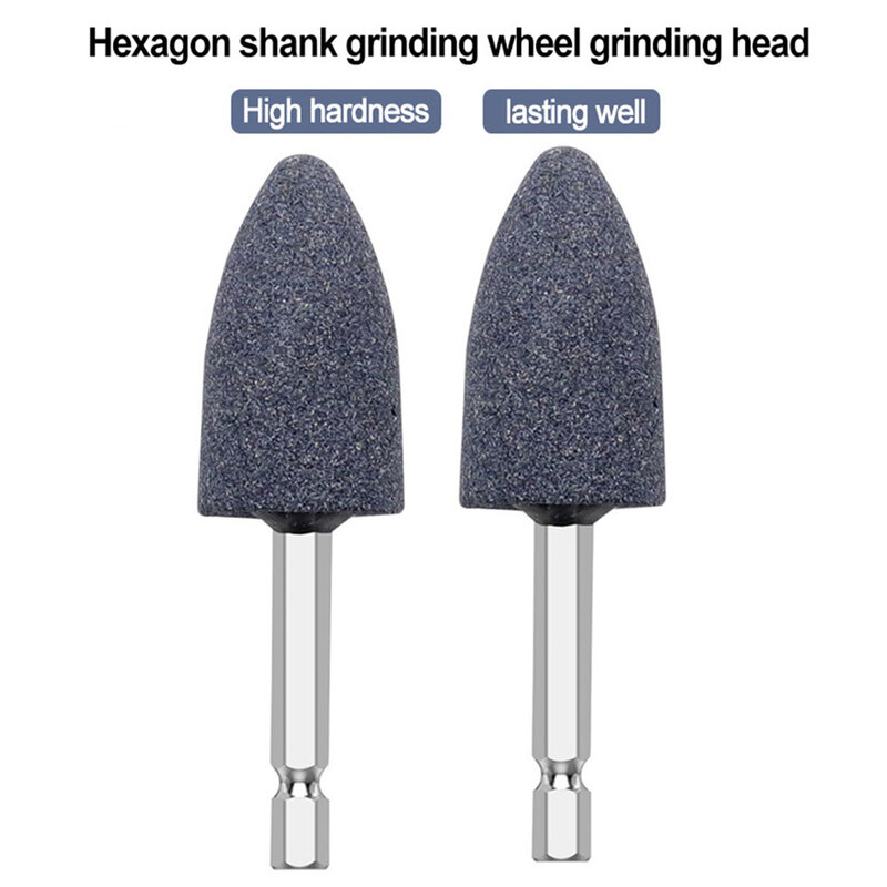 2Pcs Grinding Head Brown Corundum Hexagonal Shank Grinding Wheel Sharpening Head Portable Grinding Drill Tool For Power Tool