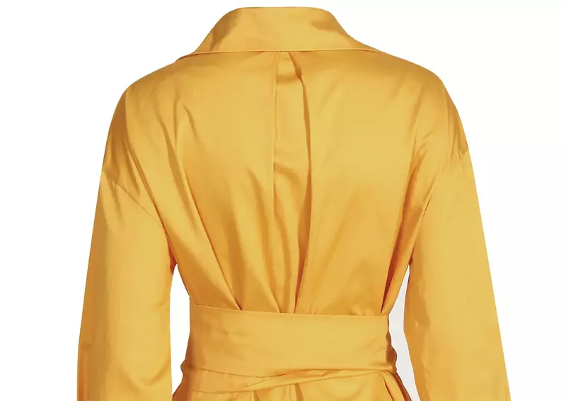เสื้อโค้ทแจ็คเก็ตลำลองยาว1ชิ้นสีเหลืองสำหรับผู้หญิงใส่ทำงานแนวธุรกิจมีเข็มขัด