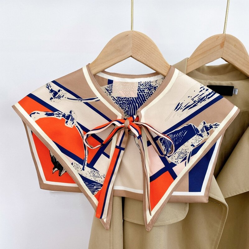 Женский элегантный шелковистый шарф со съемным воротником, винтажная шаль в полоску с цветным принтом «Львиный лес», рубашка на