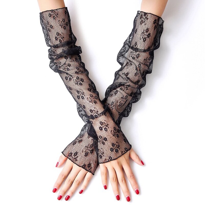 Elastic Mesh Gloves with Dot Pattern Decor Hollow Wedding Party Women Gloves Dropship
