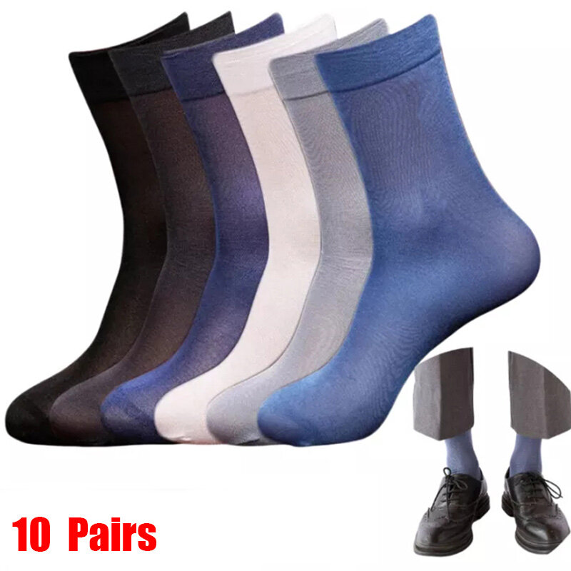 Calcetines antideslizantes para hombre, medias de seda transparentes, transpirables, finas y suaves, absorbentes, 10 pares