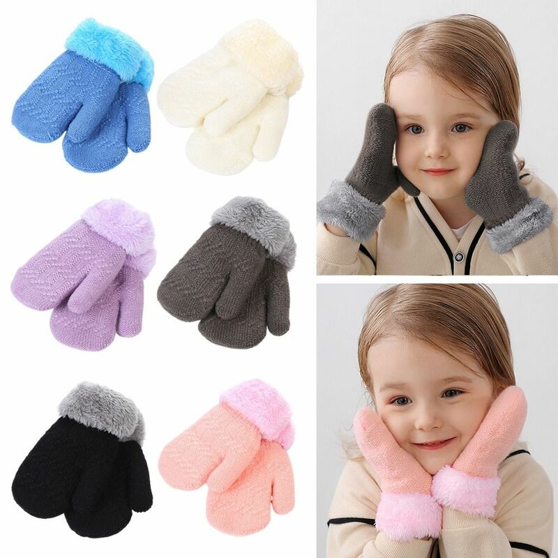 Plus-guantes de terciopelo para niños, manoplas gruesas para bebés, mantienen los dedos calientes, mitones de punto para niños y niñas