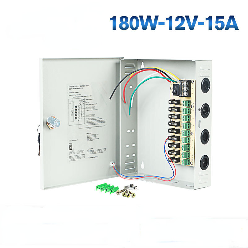Fuente de alimentación centralizada, fuente de alimentación de 180W-12V-9 canales, 12V, 15Aled, 9 canales, 12V