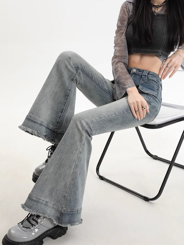 Jeans rasgados Y2K feminino, japonês, estilo anos 2000, Harajuku, calça jeans folgada coreana, calça vintage, roupas da moda, 2024