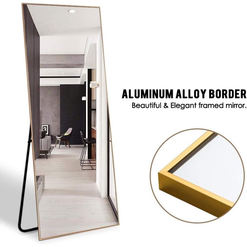 Floor-to-ceiling full-length mirror with stand-up stand bedroom/dressing room standing/hanging vanity wall-mounted mirror, gold
