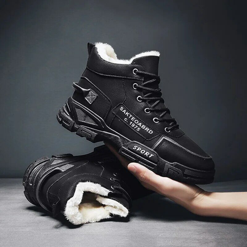 Winter Warm Men Snow Boots High-top British Style Lace-up Plus Fleece Cotton Shoes Comfortable Non-slip Casual Male  Ankle Boots