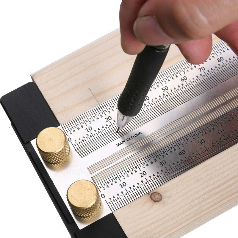 Woodworking DIY measuring tool, marking ruler, stainless steel hole measurement, T-shaped hole ruler, straight edge