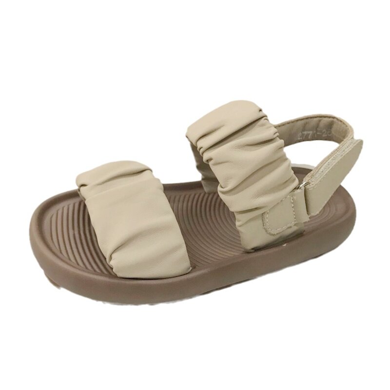 Sandalias de alta calidad para niños y niñas, zapatos de playa informales plisados, color Beige oscuro liso, a la moda, para verano