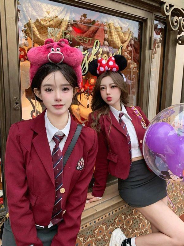 Uniforme Escolar Estilo Coreano para Meninas, Conjunto Vermelho Sexy, Estilo Universitário Melhorado, Uniforme JK Diário, Novo, Outono