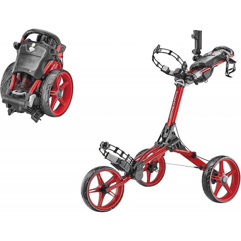 Caddytek-半自動折りたたみ式ゴルフプッシュカート、折りたたみ式、コンパクト、赤
