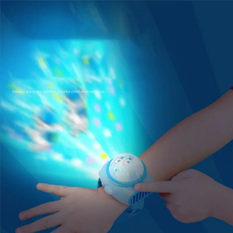 50Pcs Portable Projection Watch Fan Cartoon Fun Projector Flashlight Wristband USB Charger Children Toy Party Gift Decor