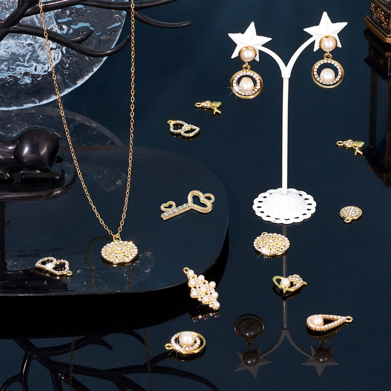 36 stücke Kristall Strass Anhänger Mix geformte Imitation Perle Perle Licht Gold Farbe Legierung baumeln Charms für Halskette Schmuck herstellung
