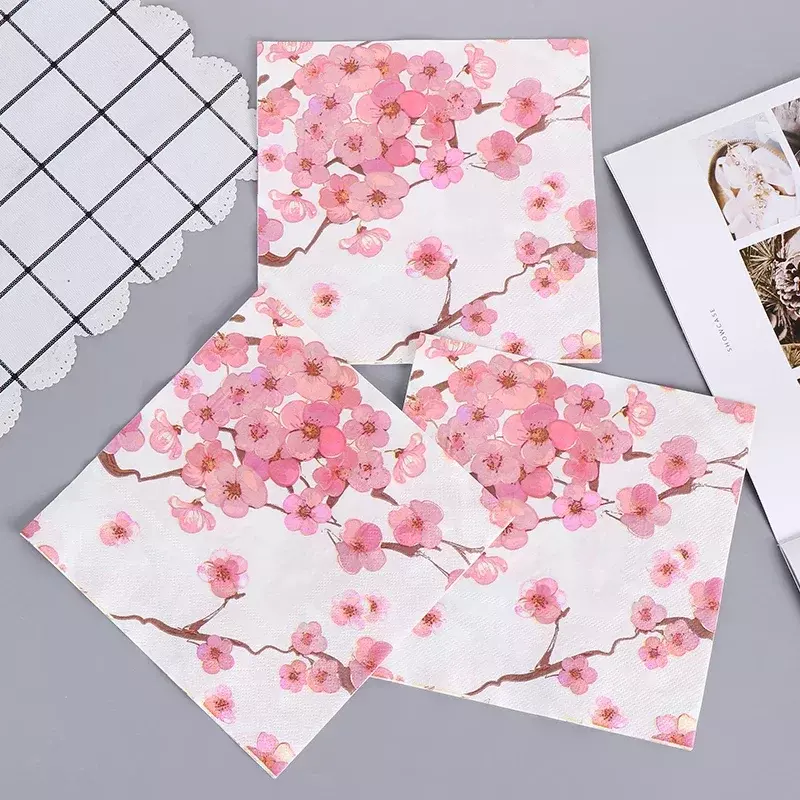 Servilletas de papel de impresión de estilo chino, servilletas coloridas, papel de pulpa de madera pura para boda, flor de ciruelo, 20 hojas, grado alimenticio, 2 capas, 33x33cm