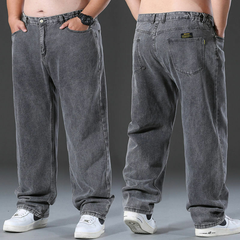Jeans larghi dritti pantaloni uomo Casual gamba larga classico resistente abbigliamento da lavoro pantaloni in Denim grigio vestiti di grandi dimensioni maschio 2023 nuovo