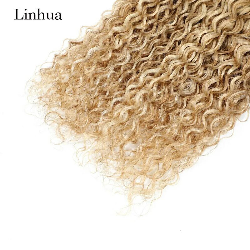 Linhua-mechones de cabello humano ondulado P27/613, cabello humano rizado de 8 a 30 pulgadas, resaltado Rubio, trama DE DOBLE TEJIDO hecha a máquina