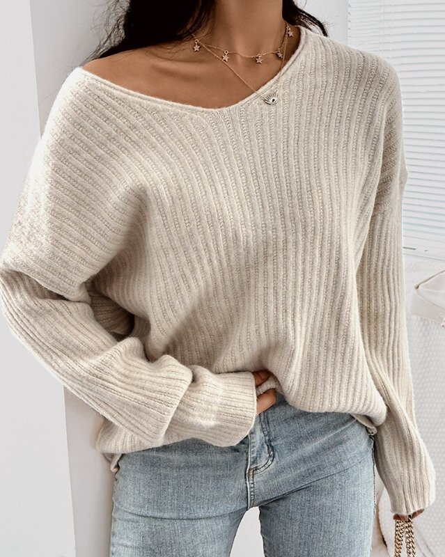 Women Casual Clothing New Autumn Women's Fashion Pullovers Temperament Commuting Female V-Neck Long Sleeve Knit Sweater
