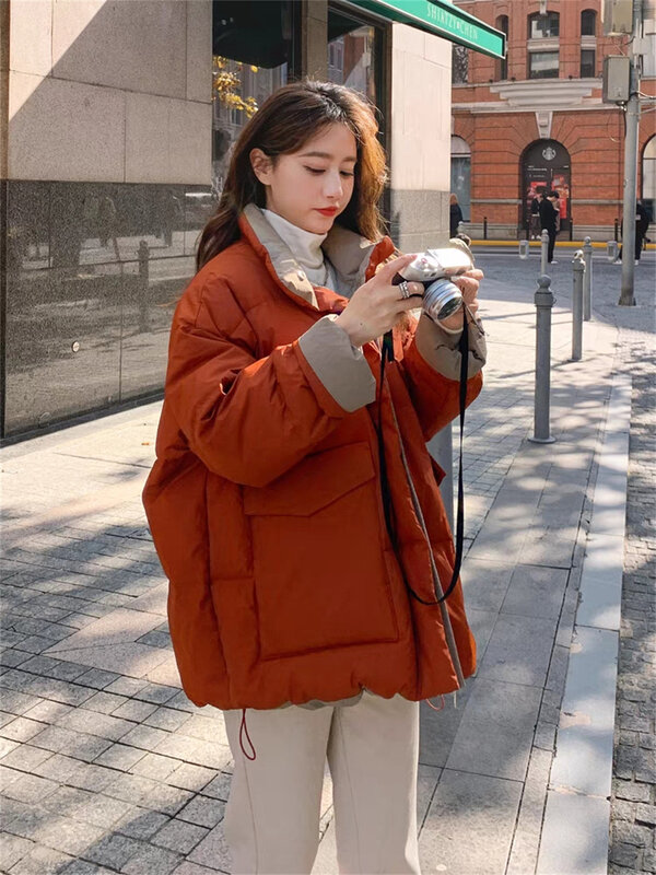Chaqueta de algodón de color de contraste para mujer, chaqueta de pan gruesa Popular, estilo universitario coreano, sentido de nuevo diseño, nicho, Invierno