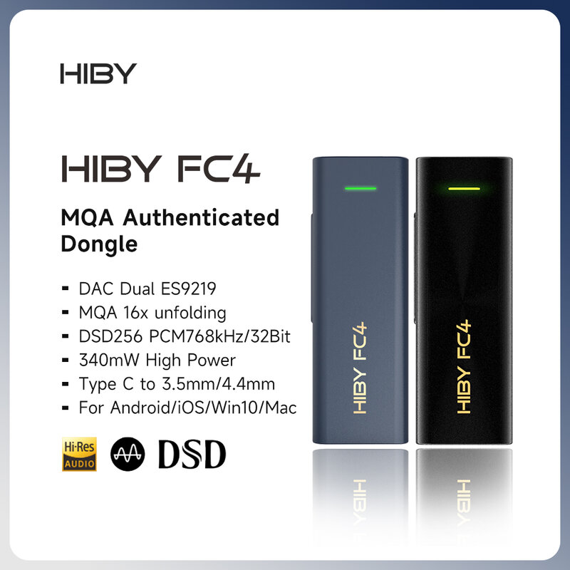 HiBy FC4 MQA 16X Dongle Tipe C USB DAC Audio HiFi Decoder Headphone Amplifier DSD256 ES9219 untuk Android iOS Win10 Mac Sound Card