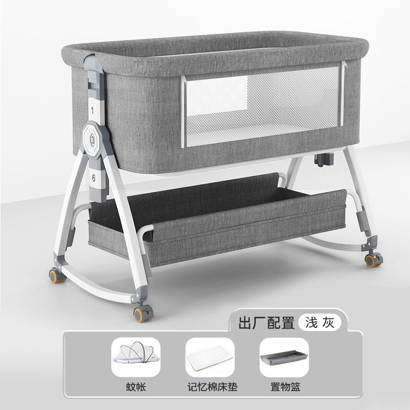 Foldable Baby Crib, Multifunctional Cradle Bed, Movable and Portable Newborn Children's Splicing Large Bed