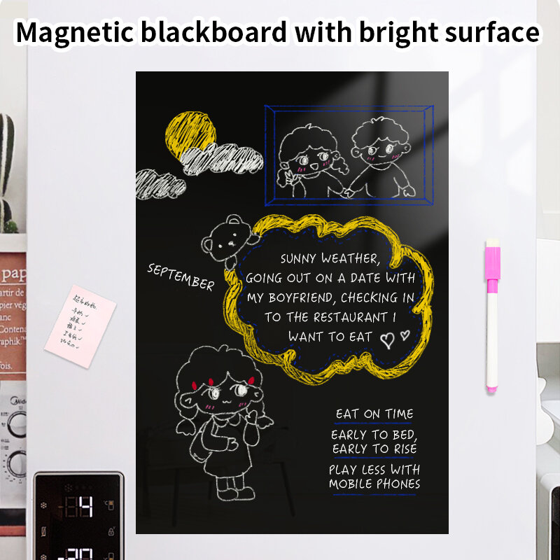 Autocollant de tableau noir magnétique pour réfrigérateur, autocollant de tableau noir souple, tableau d'affichage instantané, autocollant de mémo